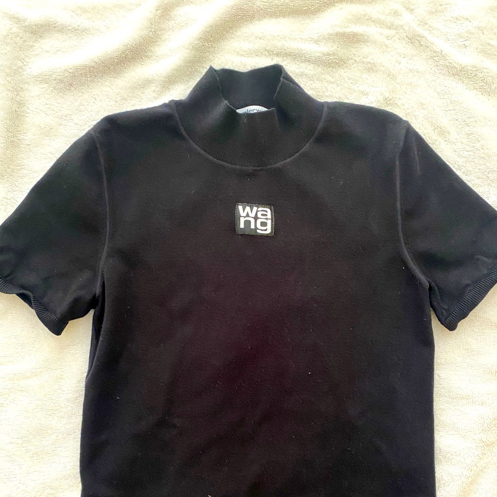 logo patch mock neck top in bodycon knit size Small